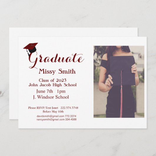 Foto Afstuderen, Klasse van 2024 Maroon Invitation Kaart (Voorkant / Achterkant)