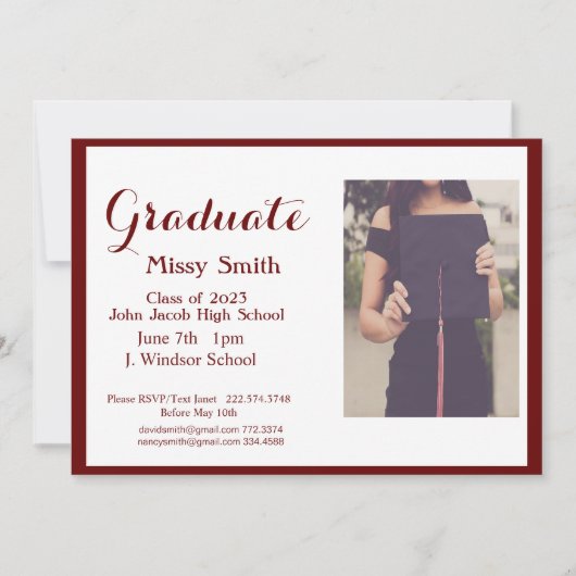 Foto Afstuderen, Klasse van 2024 Maroon Invitation Kaart (Voorkant)