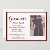 Foto Afstuderen, Klasse van 2024 Maroon Invitation Kaart (Voorkant / Achterkant)