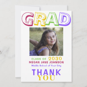Foto afstuderen kleurrijke typografie van het acht bedankkaart
