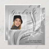 Foto Afstuderen Luxury Silver Metallic Uitnodiging (Voorkant / Achterkant)