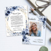 Foto Afstuderen marineblauwe bloemen Dank u Bedankkaart