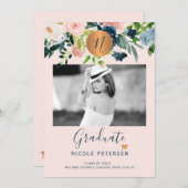 Foto afstuderen met modern elegant floral gold aankondiging (Voorkant / Achterkant)