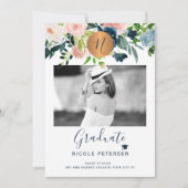 Foto afstuderen met modern elegant floral gold aankondiging (Voorkant)