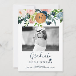 Foto afstuderen met modern elegant floral gold aankondiging