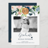 Foto afstuderen met modern elegant floral gold aankondiging (Voorkant / Achterkant)