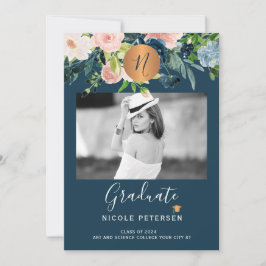 Foto afstuderen met modern elegant floral gold aankondiging