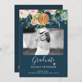 Foto afstuderen met modern elegant floral gold aankondiging (Voorkant / Achterkant)