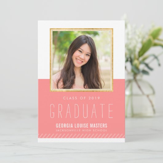 FOTO AFSTUDEREN minimal schattig goud lijst koraal Kaart (Staand voorkant)