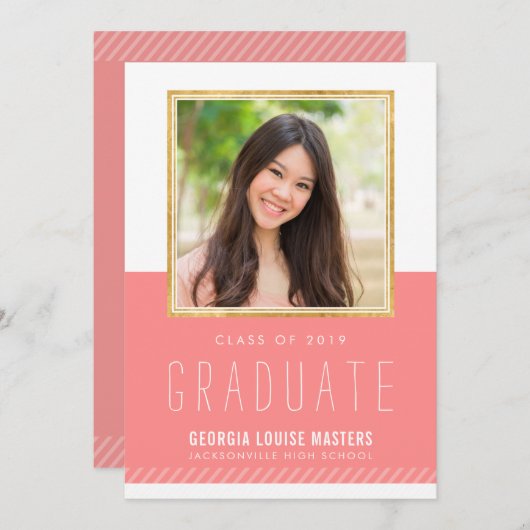 FOTO AFSTUDEREN minimal schattig goud lijst koraal Kaart (Voorkant / Achterkant)