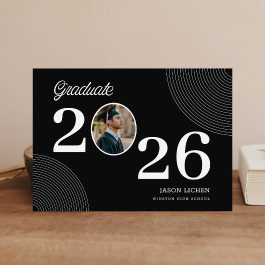 Foto Afstuderen Modern Schrift Zwart en Wit Aankondiging