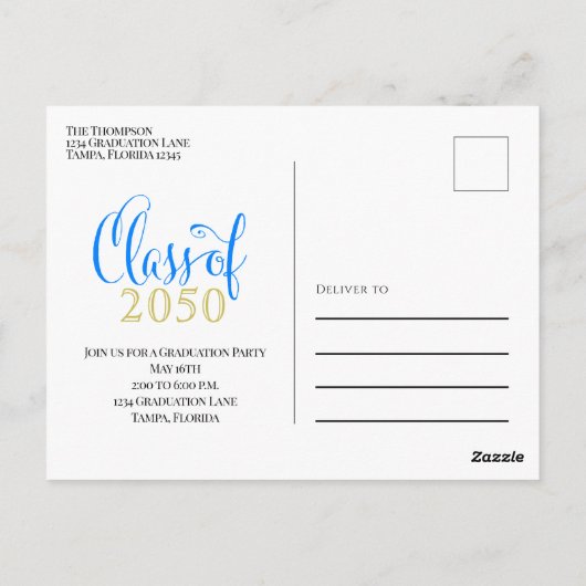 Foto Afstuderen Modern Simple Minimalist Blue Briefkaart (Achterkant)