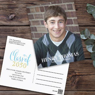 Foto Afstuderen Modern Simple Minimalist Blue Briefkaart