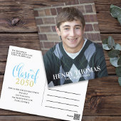 Foto Afstuderen Modern Simple Minimalist Blue Briefkaart