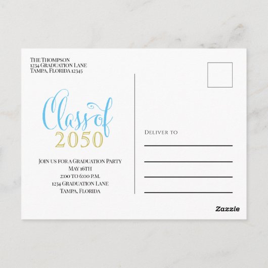 Foto Afstuderen Modern Simple Minimalist Blue Briefkaart (Achterkant)