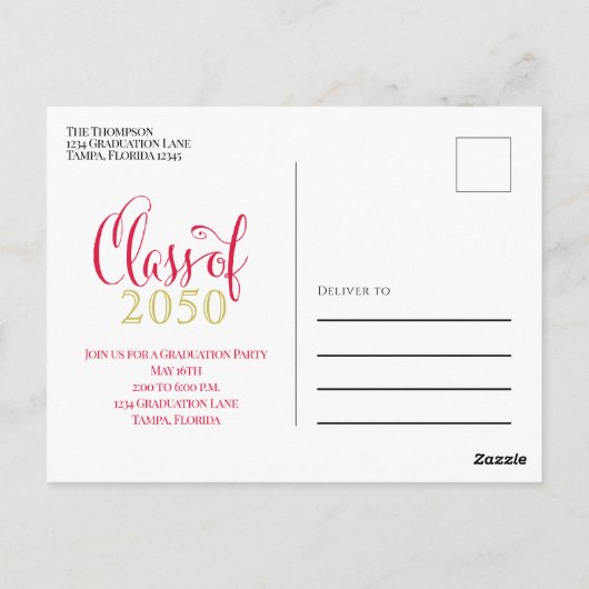 Foto Afstuderen Modern Simple Minimalist Gold Red Briefkaart (Achterkant)