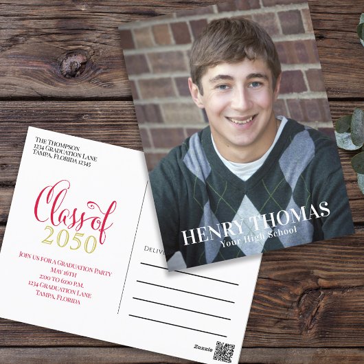 Foto Afstuderen Modern Simple Minimalist Gold Red Briefkaart