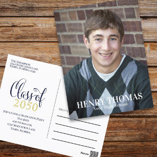 Foto Afstuderen Modern Simple Minimalist Navy Blue Briefkaart