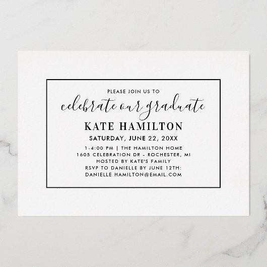 Foto afstuderen Moderne Gold Script Graduation Par Folie Uitnodiging (Achterkant)