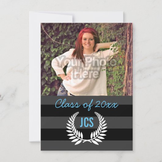 Foto Afstuderen Monogram Black Light Blue Preppy Kaart (Voorkant)