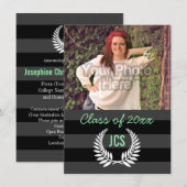 Foto Afstuderen Monogram Black Mint Green Preppy Kaart (Voorkant / Achterkant)