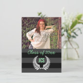Foto Afstuderen Monogram Black Mint Green Preppy Kaart (Staand voorkant)