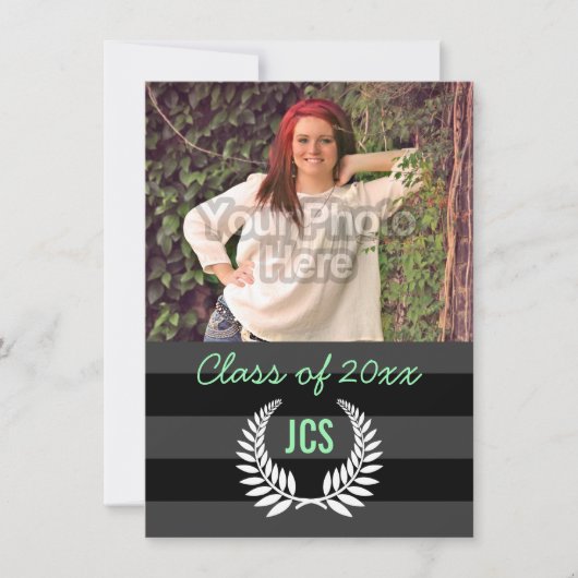 Foto Afstuderen Monogram Black Mint Green Preppy Kaart (Voorkant)