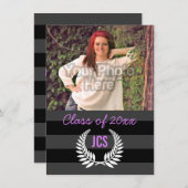 Foto Afstuderen Monogram Black Paars Preppy Kaart (Voorkant / Achterkant)