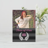 Foto Afstuderen Monogram Black Pink Preppy Girl's Kaart (Staand voorkant)