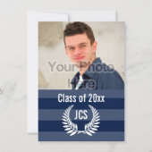 Foto Afstuderen Monogram Laurel Blue Stripe Kaart (Voorkant)