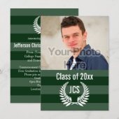 Foto Afstuderen Monogram Laurel Green Stripe Kaart (Voorkant / Achterkant)