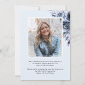 Foto Afstuderen Navy Blue Flowers aankondiging (Achterkant)