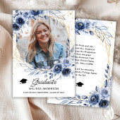 Foto Afstuderen Navy Blue Flowers aankondiging