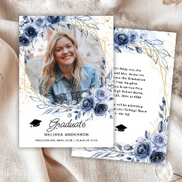 Foto Afstuderen Navy Blue Flowers aankondiging