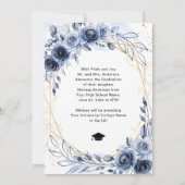Foto Afstuderen Navy Blue Flowers aankondiging (Achterkant)