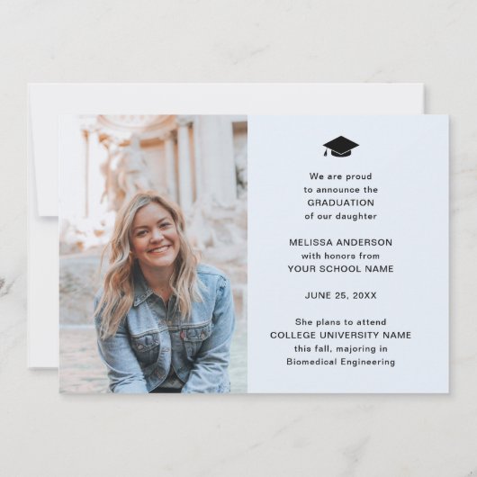 Foto Afstuderen Navy Blue Flowers aankondiging (Achterkant)