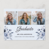 Foto Afstuderen Navy Blue Flowers aankondiging Briefkaart (Voorkant)