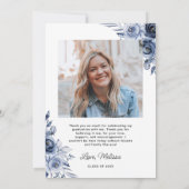 Foto Afstuderen Navy Blue Flowers Bedankt (Achterkant)