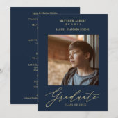 Foto Afstuderen Navy Whimsical Modern Calligrafie Kaart (Voorkant / Achterkant)