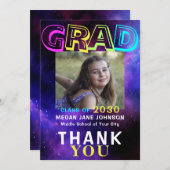 Foto afstuderen neon glow afstudeerder-typografie  bedankkaart (Voorkant / Achterkant)