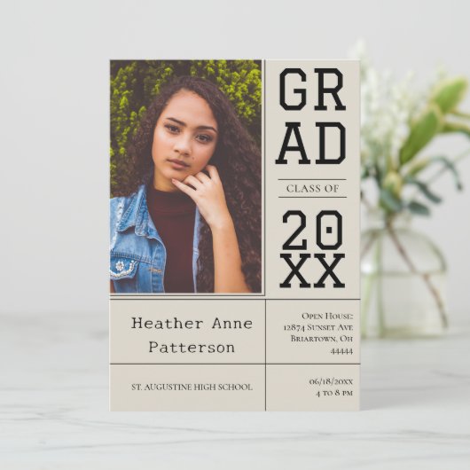 Foto Afstuderen Open House | Belige uitnodiging (Staand voorkant)