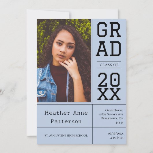 Foto Afstuderen Open House | Blauwe uitnodiging (Voorkant)