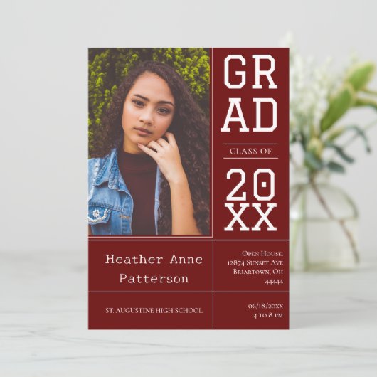 Foto Afstuderen Open House | Rode uitnodiging (Staand voorkant)