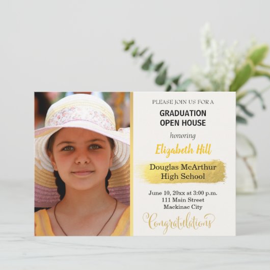 Foto afstuderen Open Huis Uitnodiging (Staand voorkant)