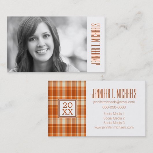 Foto Afstuderen | Oranje speldenvlees Contactkaartje (Voorkant / Achterkant)