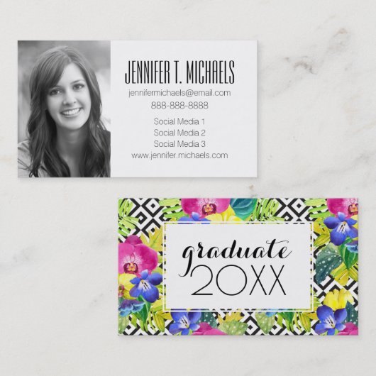 Foto Afstuderen | Orchid Begonia en Palm Leaves Contactkaartje (Voorkant / Achterkant)