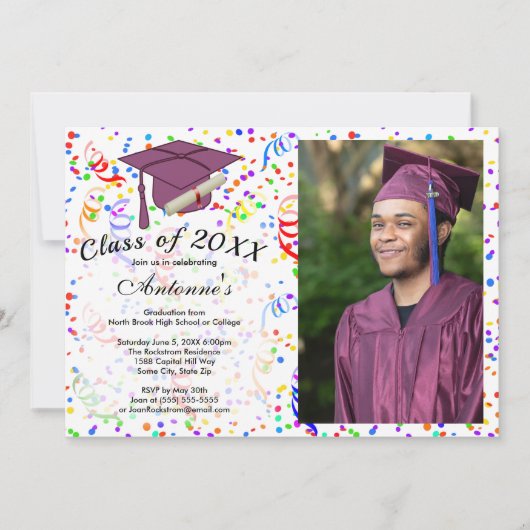 Foto Afstuderen Paarse Afstudeerder Pet Confetti P Kaart (Voorkant)