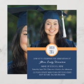 Foto Afstuderen Party Invitation Blauw Sinaasappel Kaart (Voorkant / Achterkant)