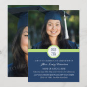 Foto Afstuderen Party Uitnodiging Blue Lime Green (Voorkant / Achterkant)