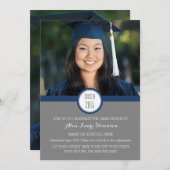 Foto Afstuderen Party Uitnodiging Grijs Marine Bla (Voorkant / Achterkant)